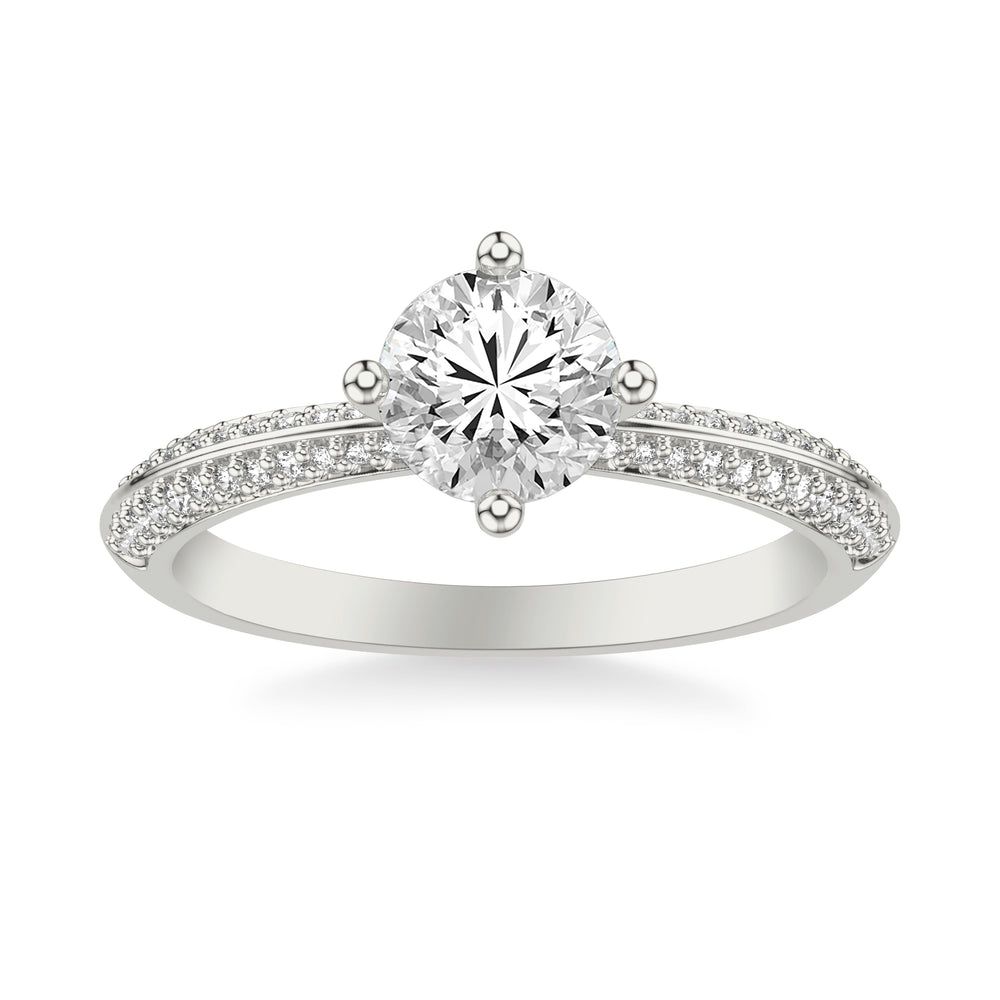 Contemporary Diamond Engagement Ring with a Double Row Diamonds on a Rounded Shank .  Center Stone is not included.