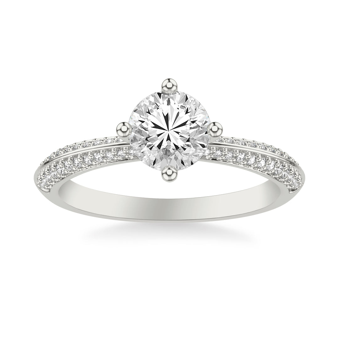 Contemporary Diamond Engagement Ring with a Double Row Diamonds on a Rounded Shank .  Center Stone is not included.