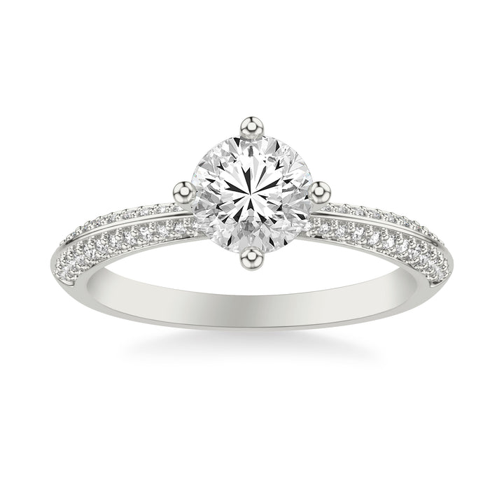 Contemporary Diamond Engagement Ring with a Double Row Diamonds on a Rounded Shank .  Center Stone is not included.