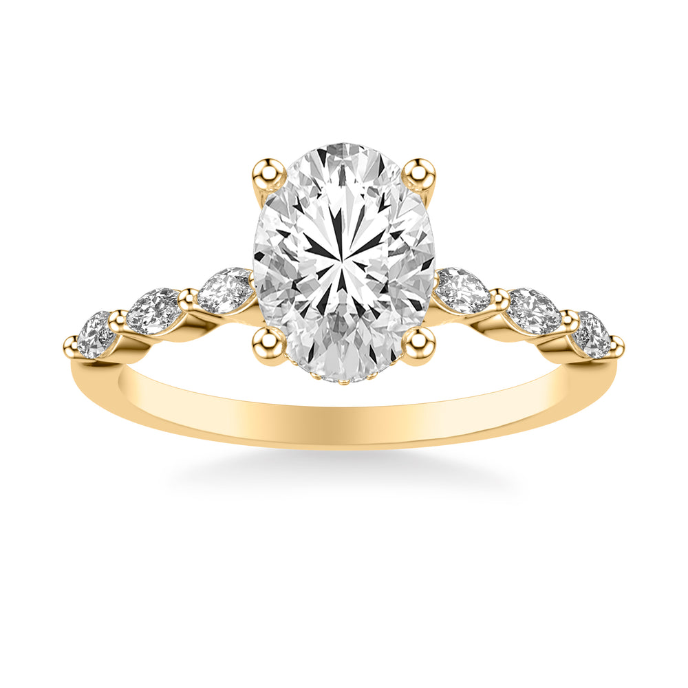 Contemporary Engagement Ring with Marquise Diamonds with Shared Prongs and Hidden Diamond Details.  Center Stone is not included.