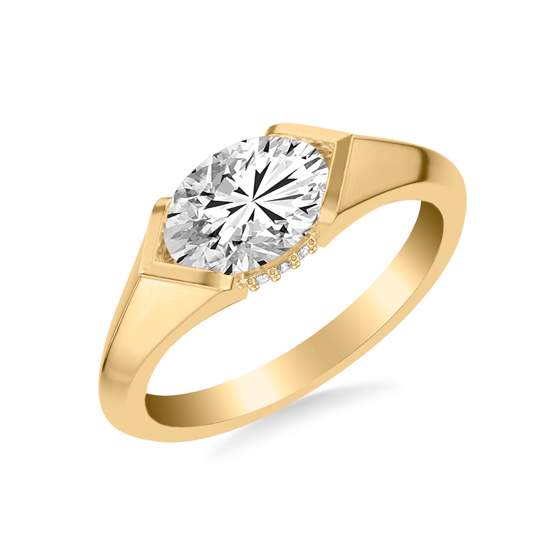 Contemporary East West Oval Engagement Ring with Hidden Halo and Knife Edge Polish Band .  Center Stone is not included.