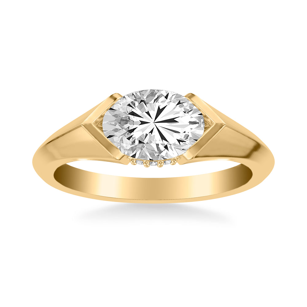Contemporary East West Oval Engagement Ring with Hidden Halo and Knife Edge Polish Band .  Center Stone is not included.