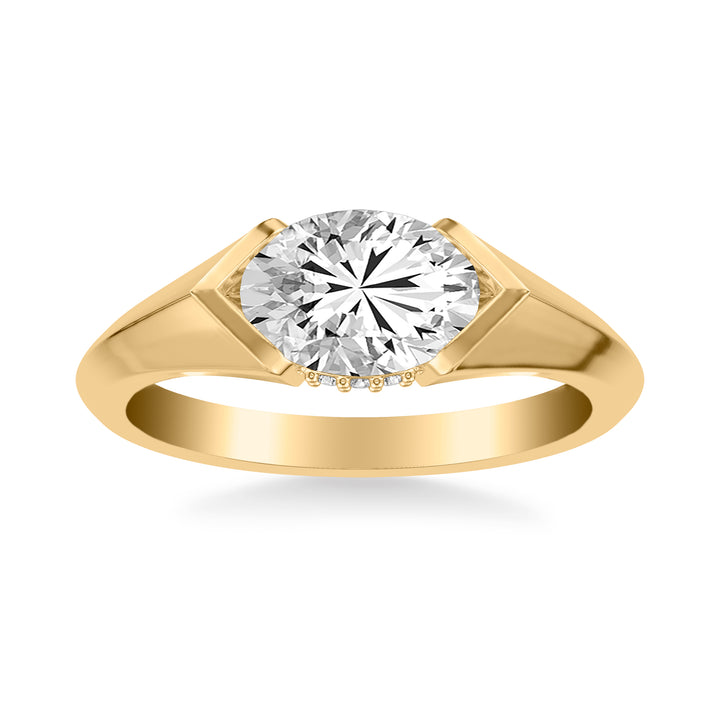 Contemporary East West Oval Engagement Ring with Hidden Halo and Knife Edge Polish Band .  Center Stone is not included.