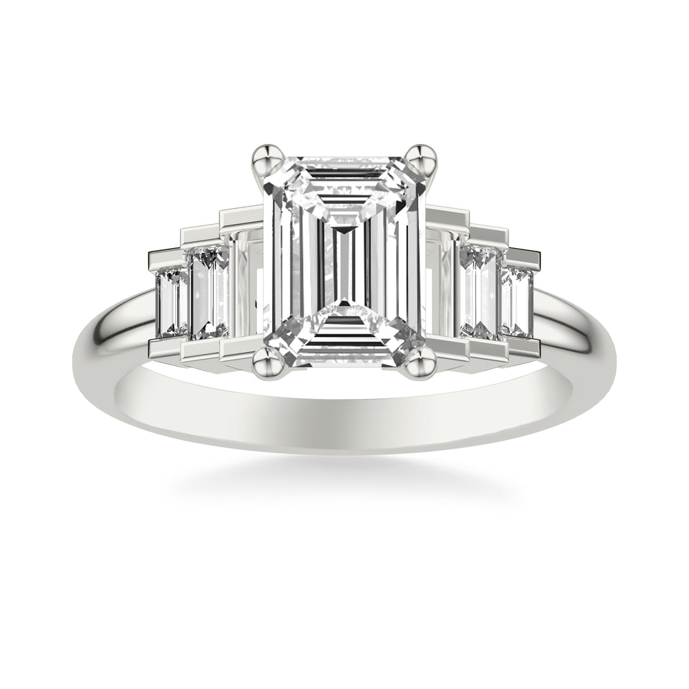 Diamond Engagement Ring with Diamond Baguette Sides .  Center Stone is not included.