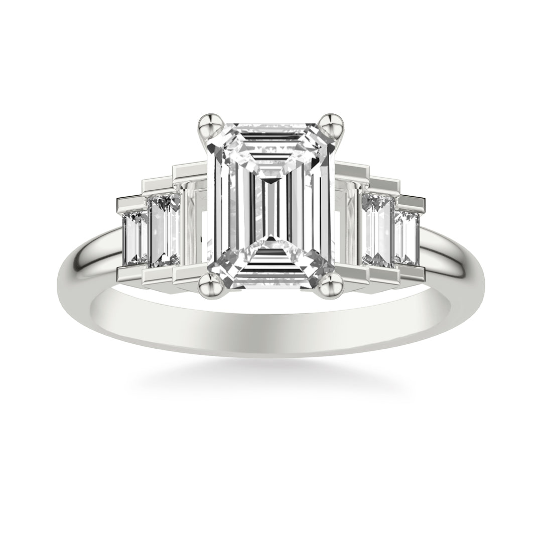 Diamond Engagement Ring with Diamond Baguette Sides .  Center Stone is not included.