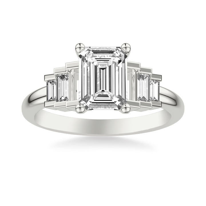Diamond Engagement Ring with Diamond Baguette Sides .  Center Stone is not included.