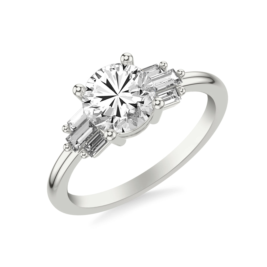 Contemporary Engagement Ring Setting with Diamond Baguettes .  Center Stone is not included.