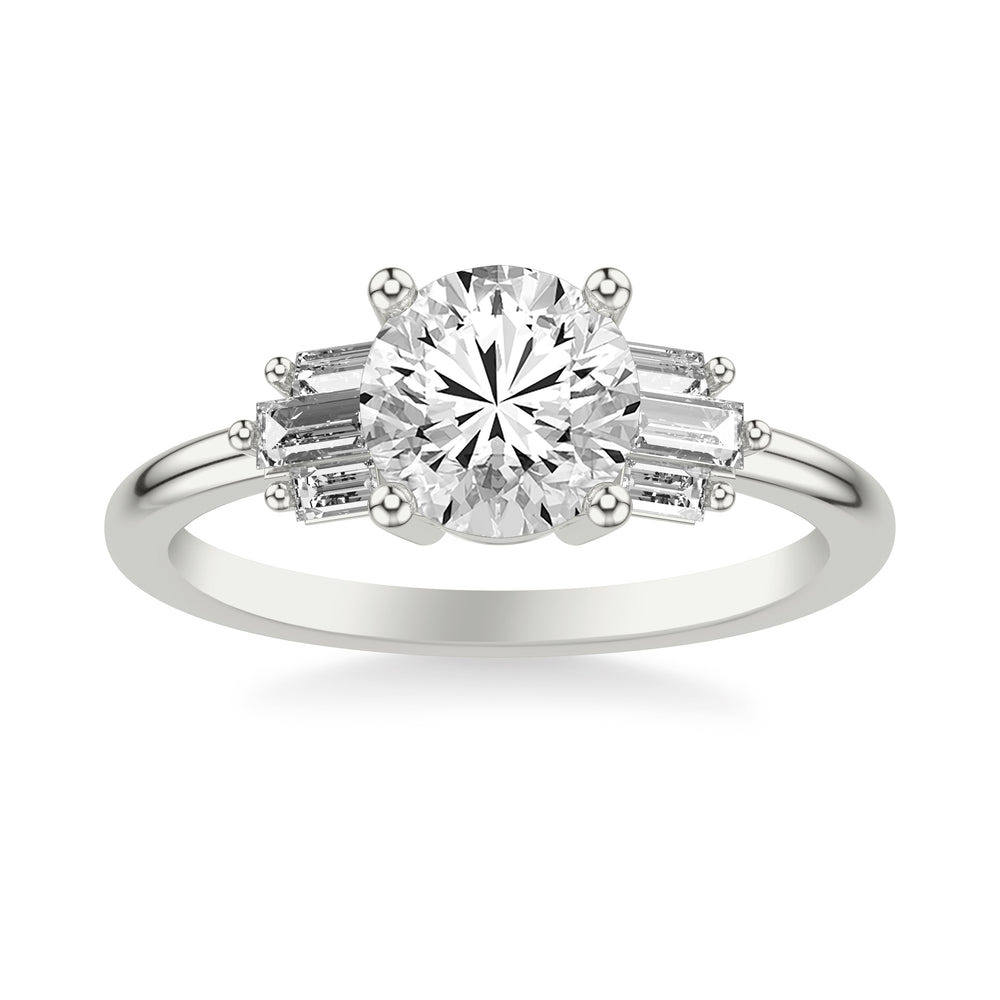 Contemporary Engagement Ring Setting with Diamond Baguettes .  Center Stone is not included.
