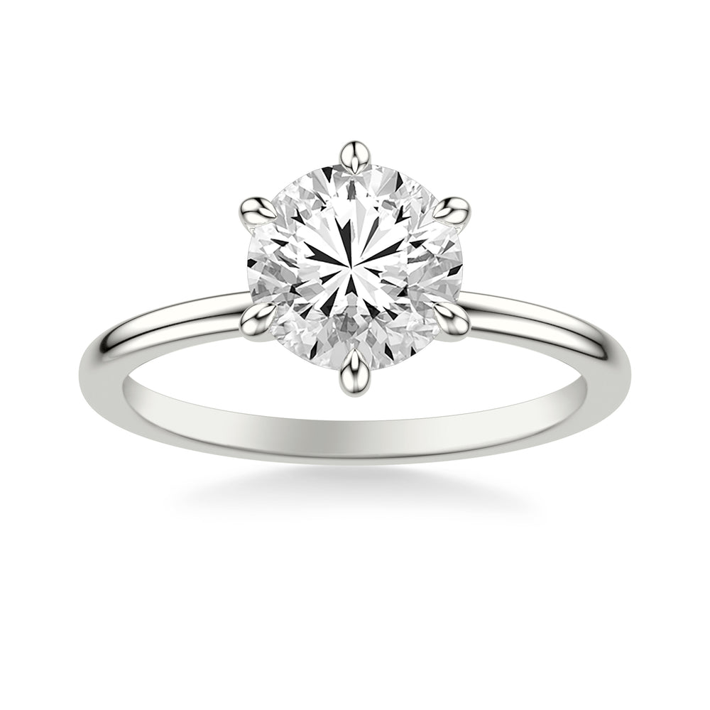 Classic Six Prong Solitaire Engagment Ring with Polished Shank.  Center Stone is not included.