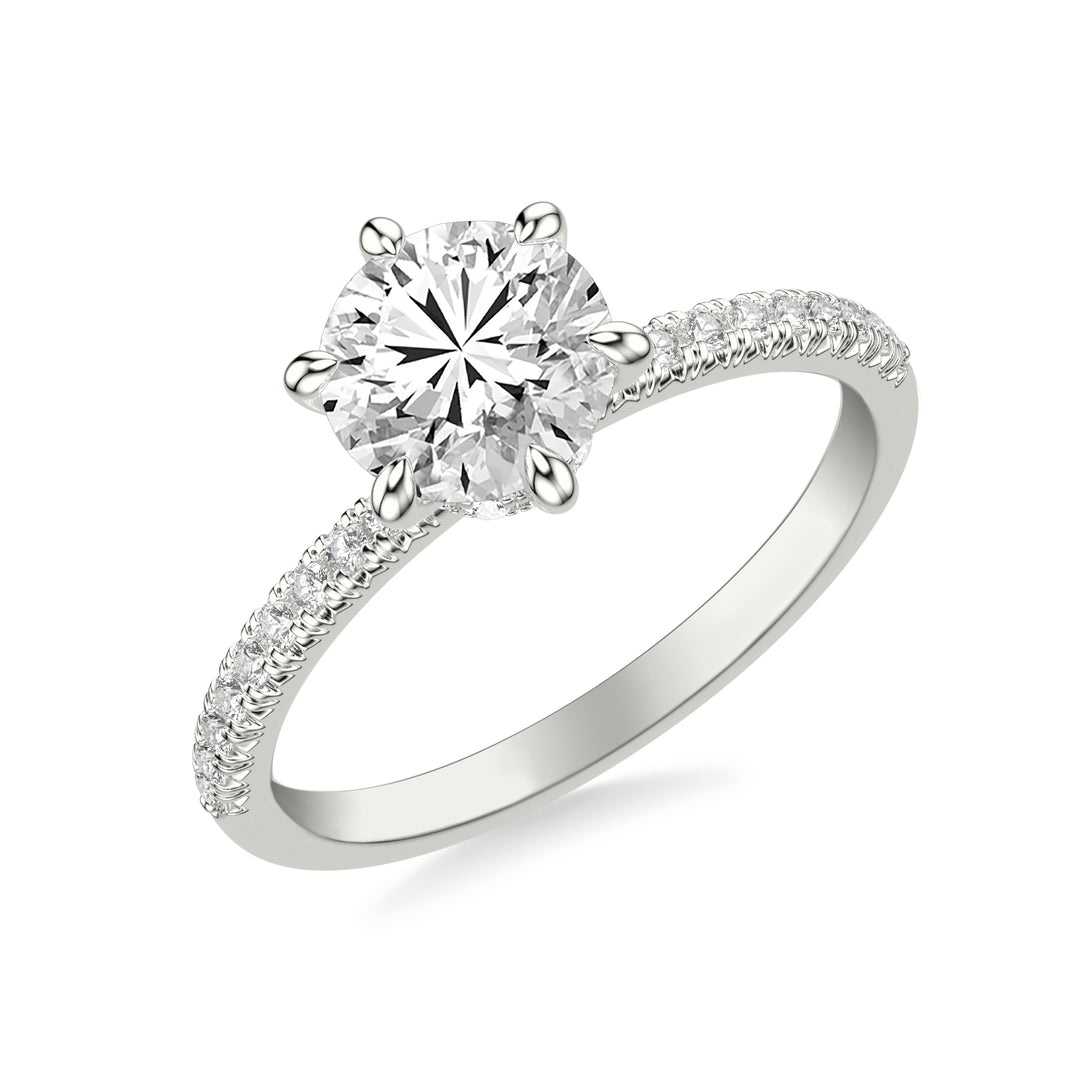Classic Six Prong Engagement Ring with Diamond Collar and Diamond Shank.  Center Stone is not included.