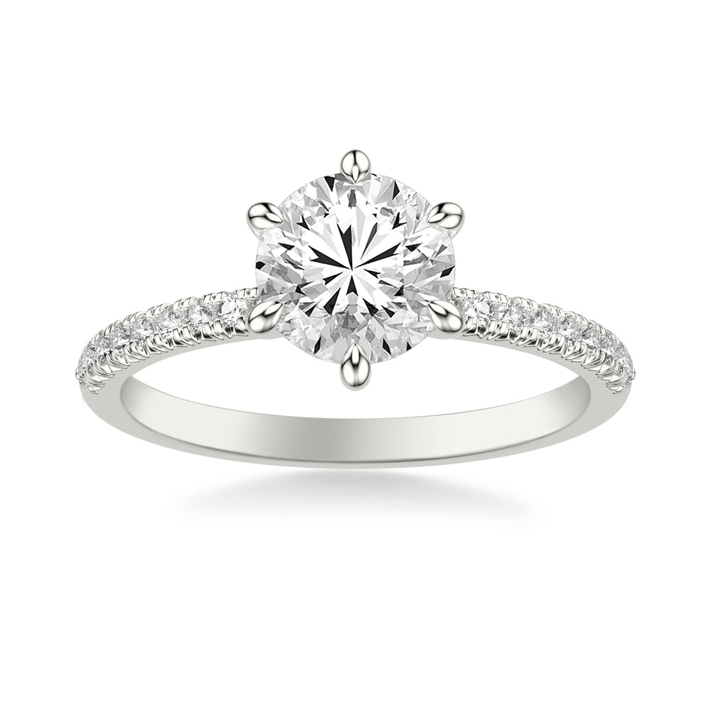 Classic Six Prong Engagement Ring with Diamond Collar and Diamond Shank.  Center Stone is not included.