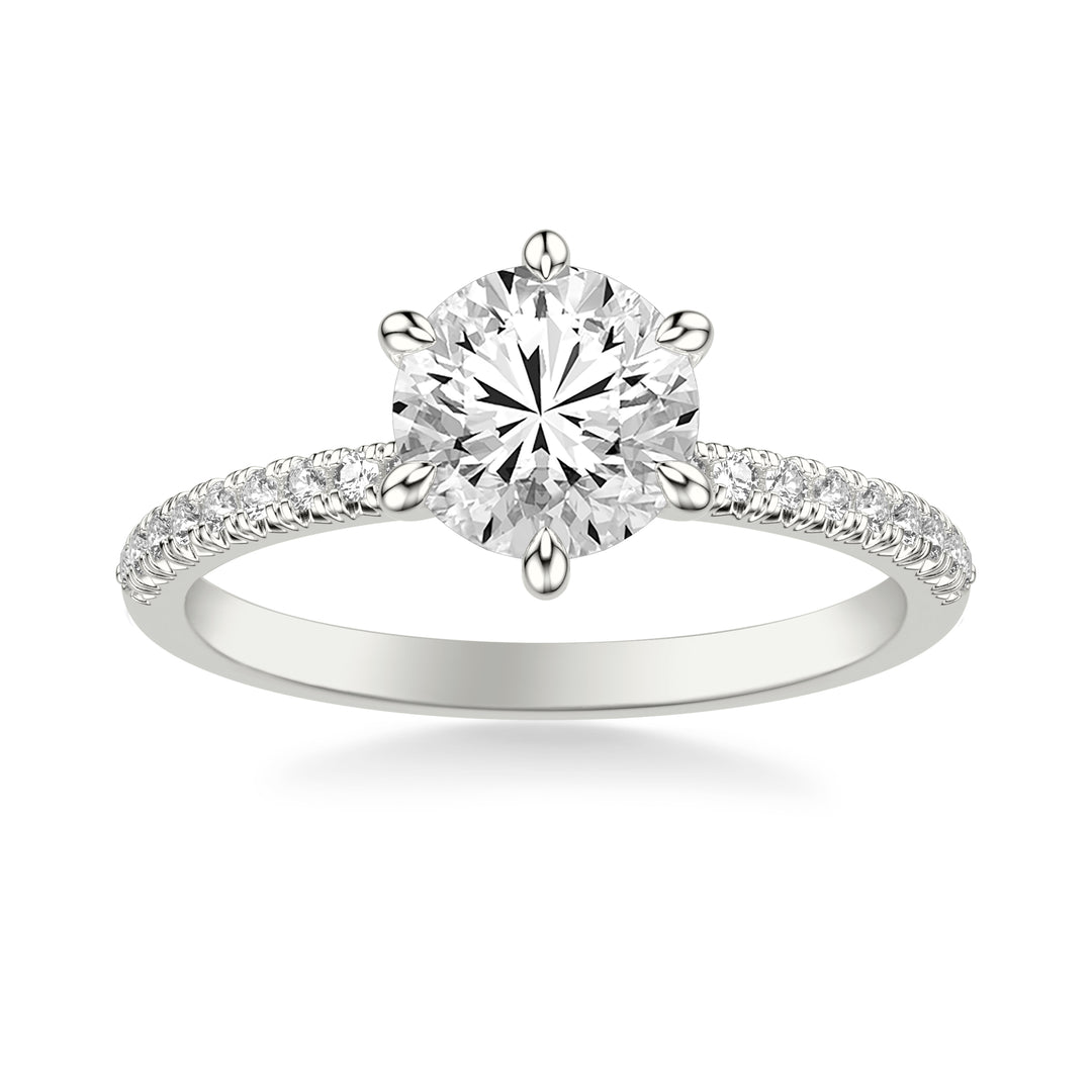 Classic Six Prong Engagement Ring with Diamond Collar and Diamond Shank.  Center Stone is not included.