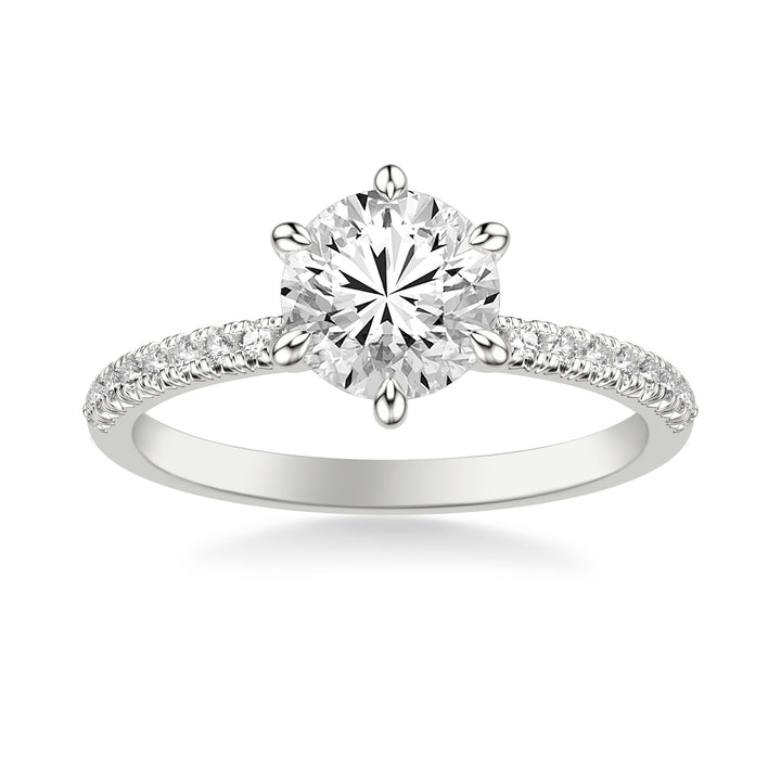 Classic Six Prong Engagement Ring with Diamond Collar and Diamond Shank.  Center Stone is not included.
