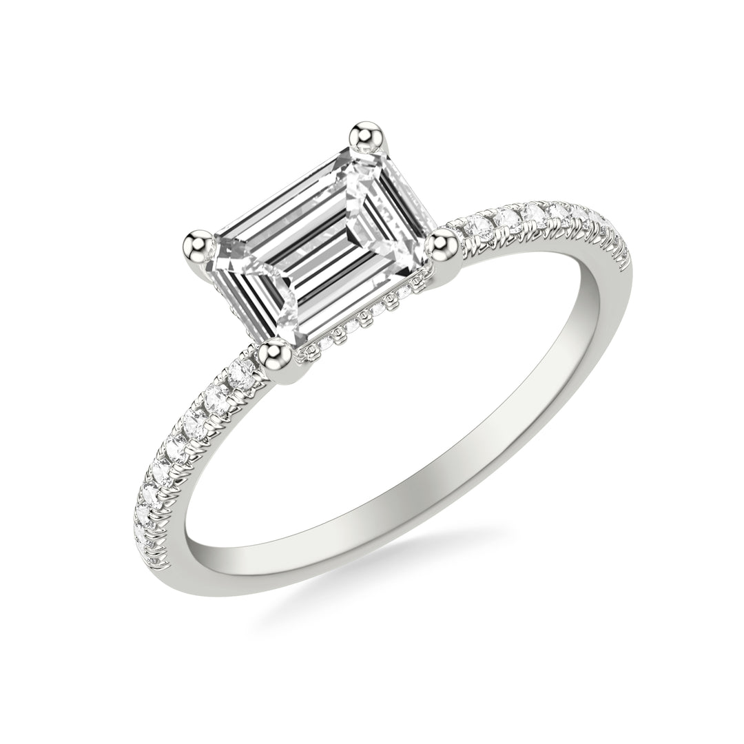 Classic East West Setting Engagement Ring and Hidden Diamond Halo with Diamond Shank.  Center Stone is not included.