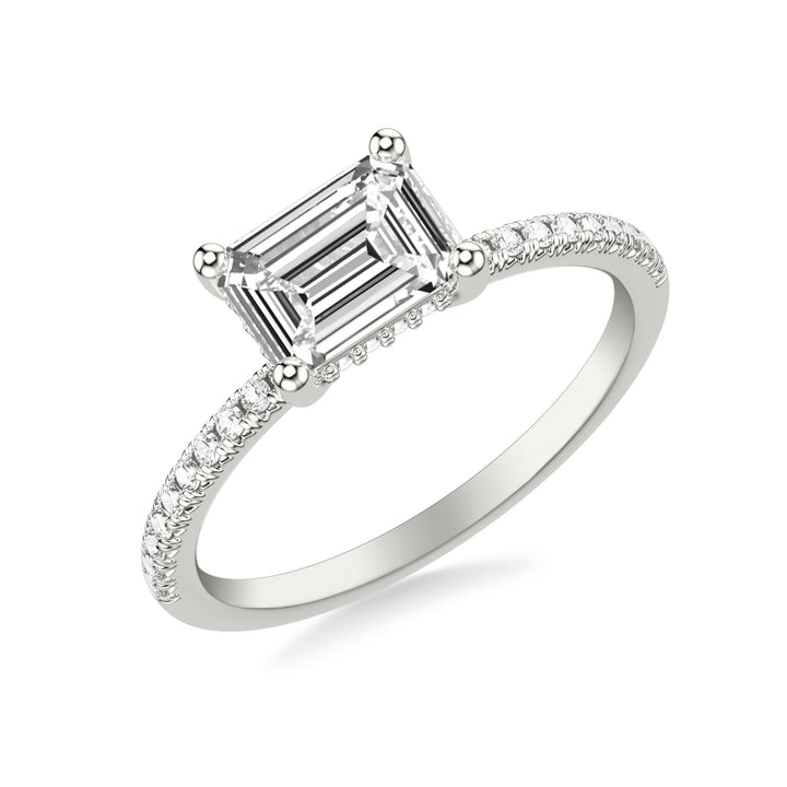 Classic East West Setting Engagement Ring and Hidden Diamond Halo with Diamond Shank.  Center Stone is not included.