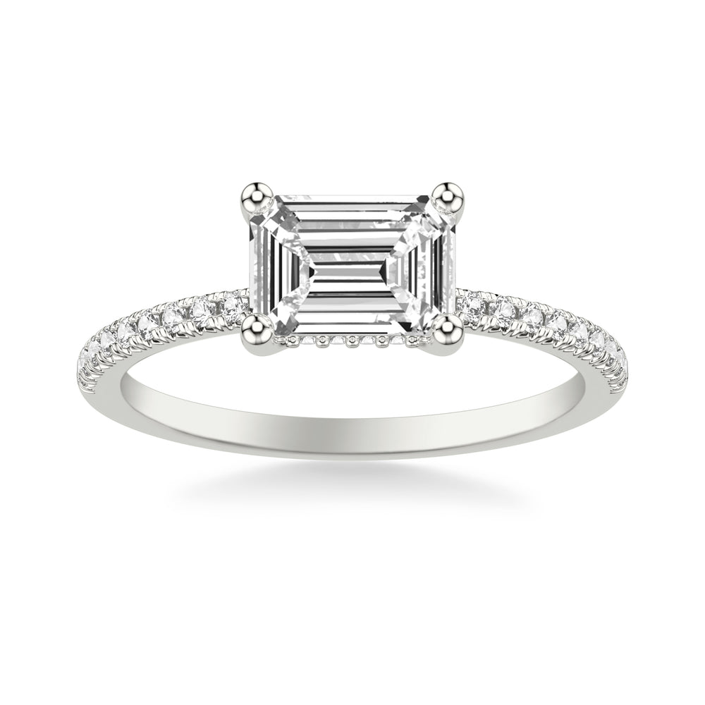 Classic East West Setting Engagement Ring and Hidden Diamond Halo with Diamond Shank.  Center Stone is not included.