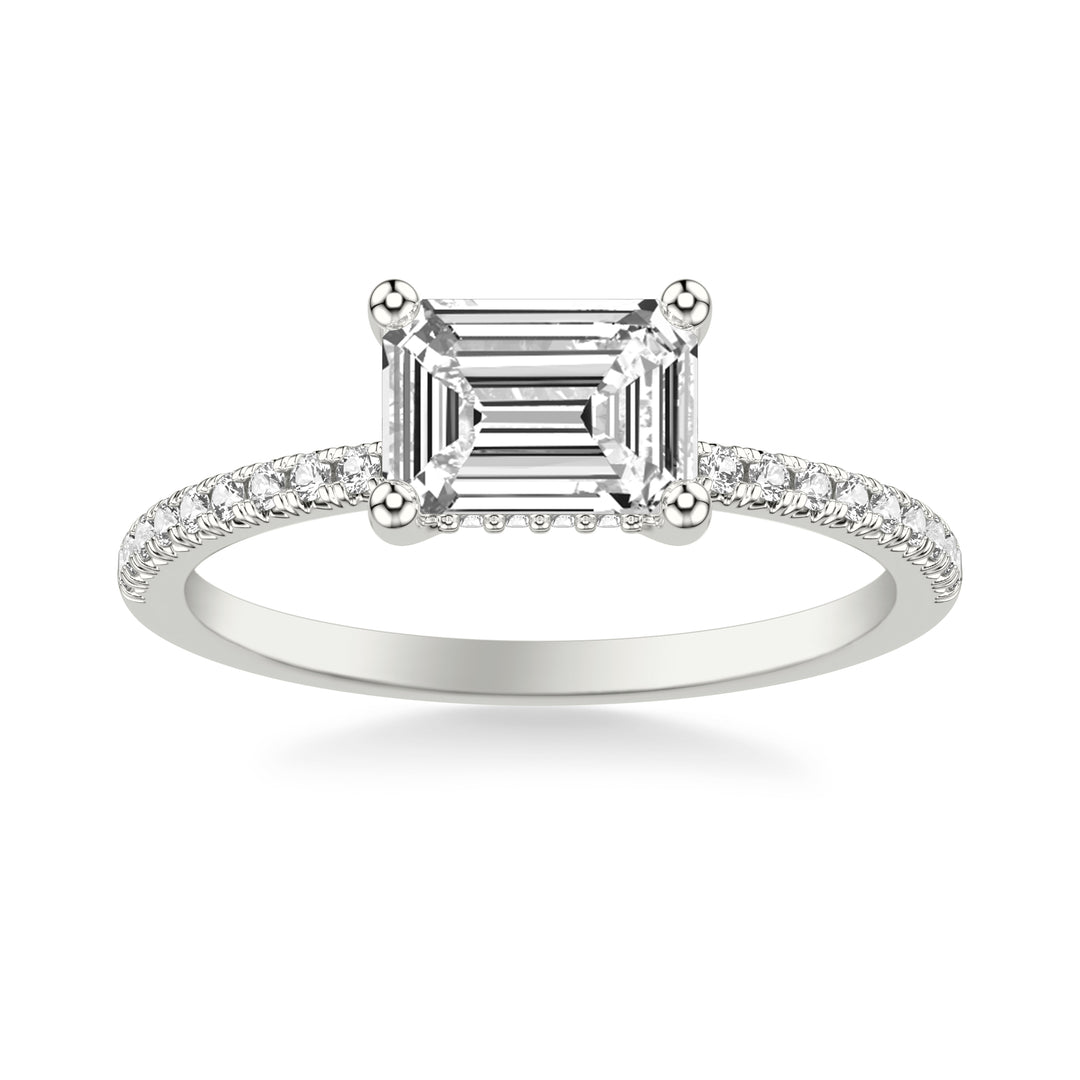 Classic East West Setting Engagement Ring and Hidden Diamond Halo with Diamond Shank.  Center Stone is not included.