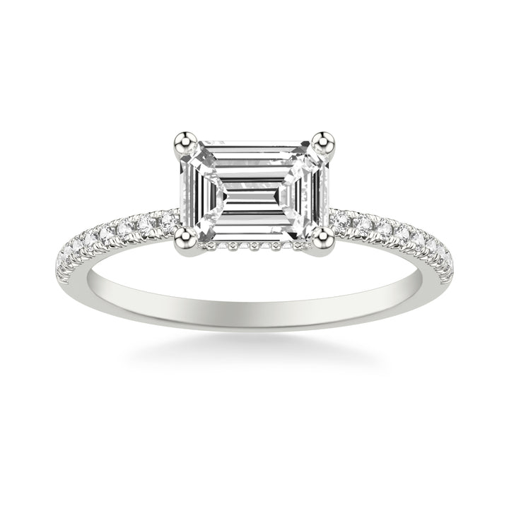 Classic East West Setting Engagement Ring and Hidden Diamond Halo with Diamond Shank.  Center Stone is not included.