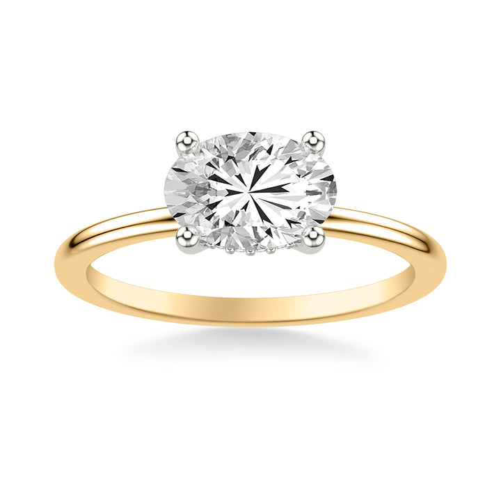 Classic East West Solitaire Engagment Ring and Hidden Diamond Halo with Polished Shank.  Center Stone is not included.