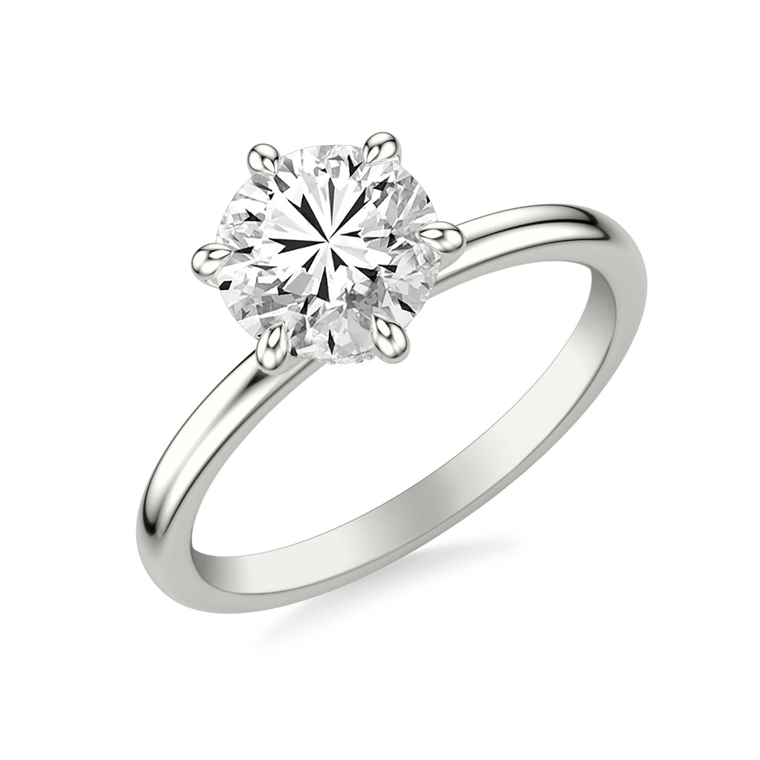 Classic Six Prong Solitaire Engagement Ring and Diamond Collar with Polished Shank.  Center Stone is not included.