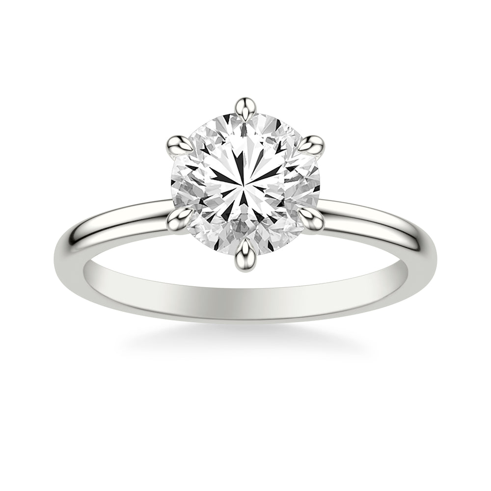 Classic Six Prong Solitaire Engagement Ring and Diamond Collar with Polished Shank.  Center Stone is not included.