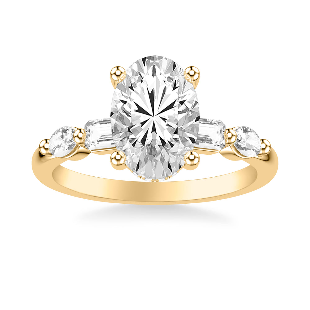 Contemporary Engagement Ring with Hidden Diamond Halo and Mixed Fancy Emerald and Oval Diamond Shank.  Center Stone is not included.