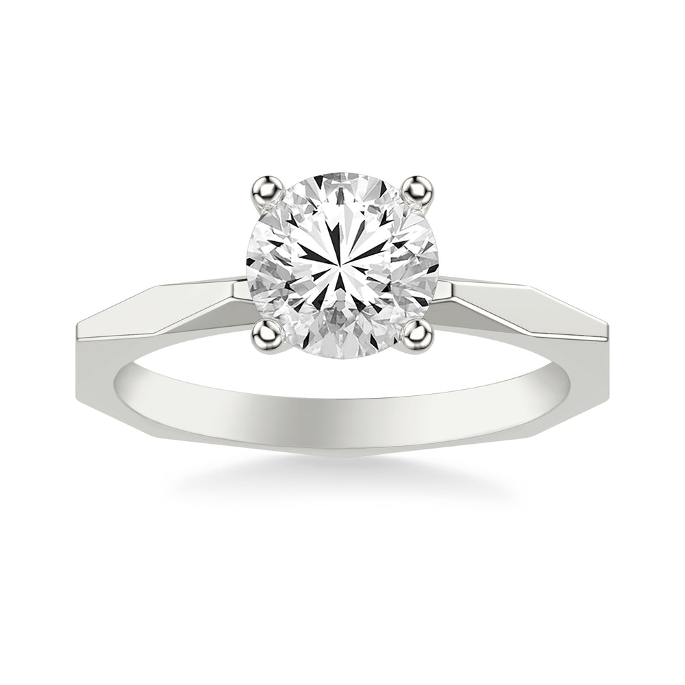 Contemporary Solitaire Engagement Ring with Geometric Faceted Shank.  Center Stone is not included.
