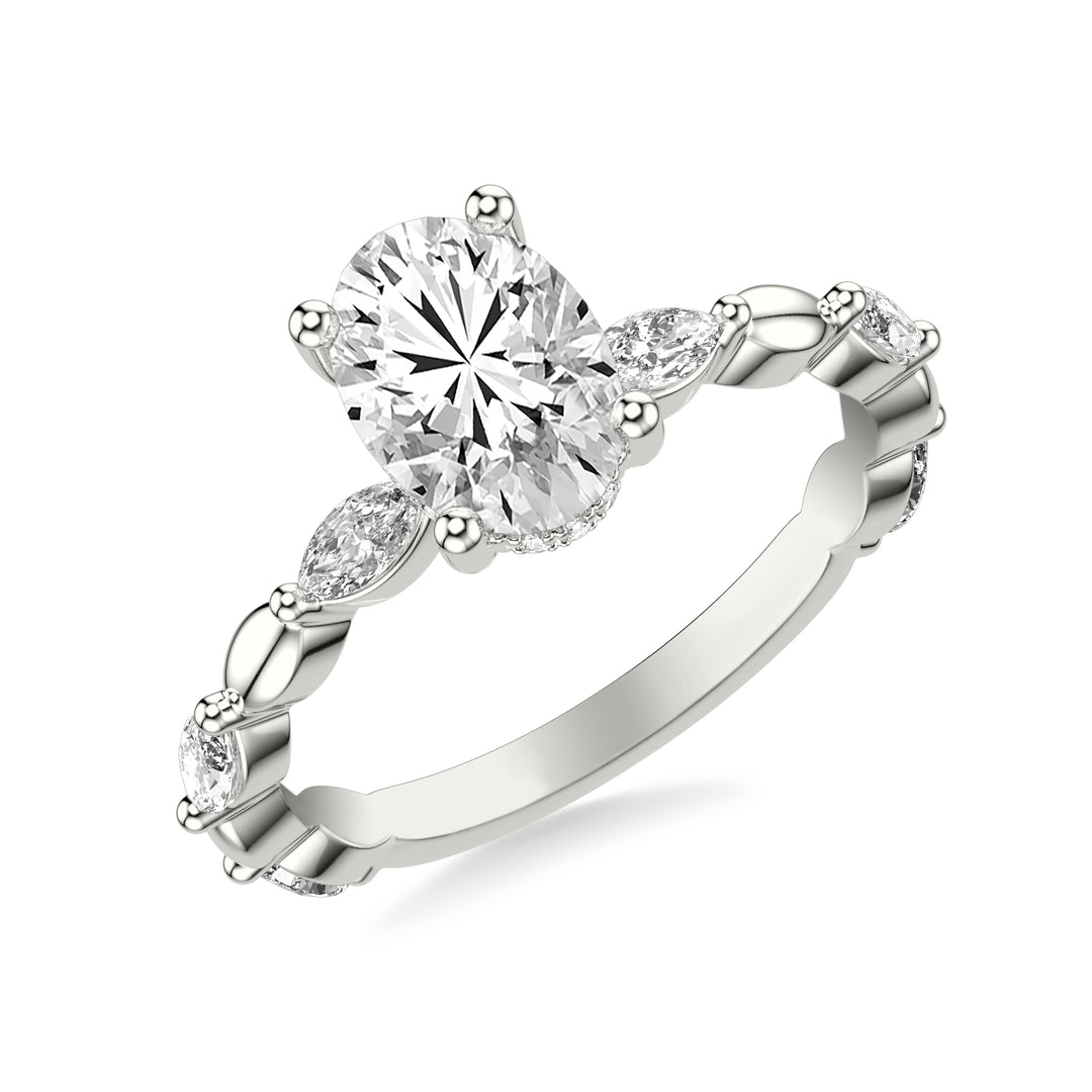 Contemporary Engagement Ring with Hidden Halo and Alternating Marquise Diamond with Organic Marquise Shaped Bead Shank.  Center Stone is not included.