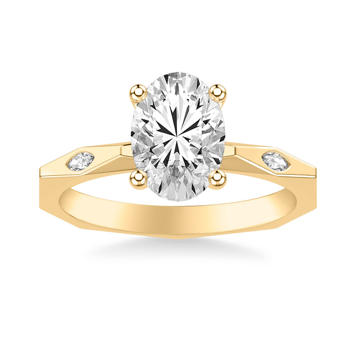 Contemporary Engagement Ring with Bezel Set Marquise Diamond and Geometric Faceted Shank.  Center Stone is not included.