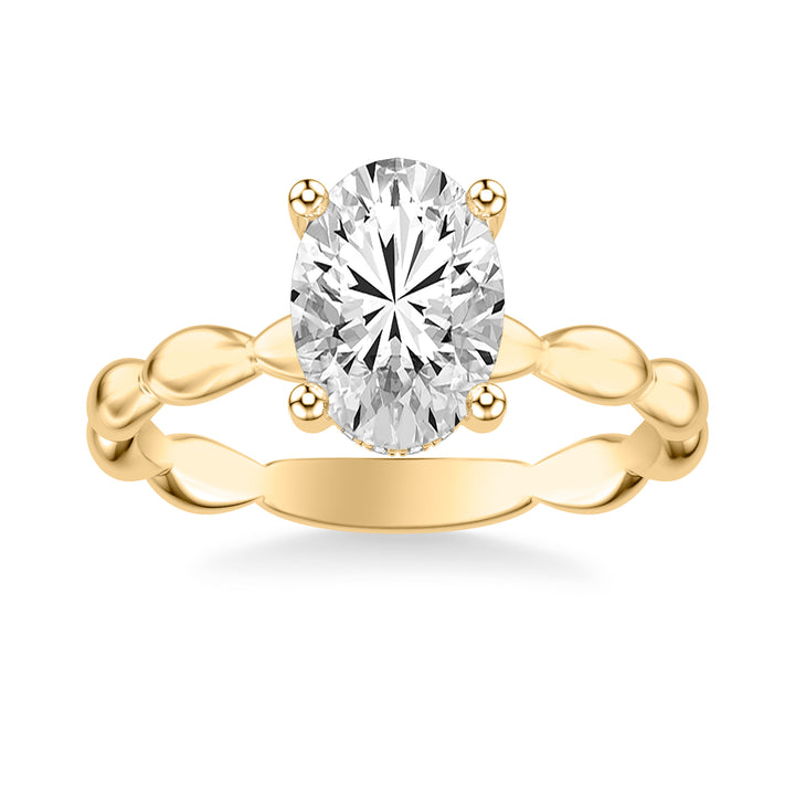 Contemporary Solitaire Engagement Ring with Organic Marquise Shaped Bead Polished Shank.  Center Stone is not included.