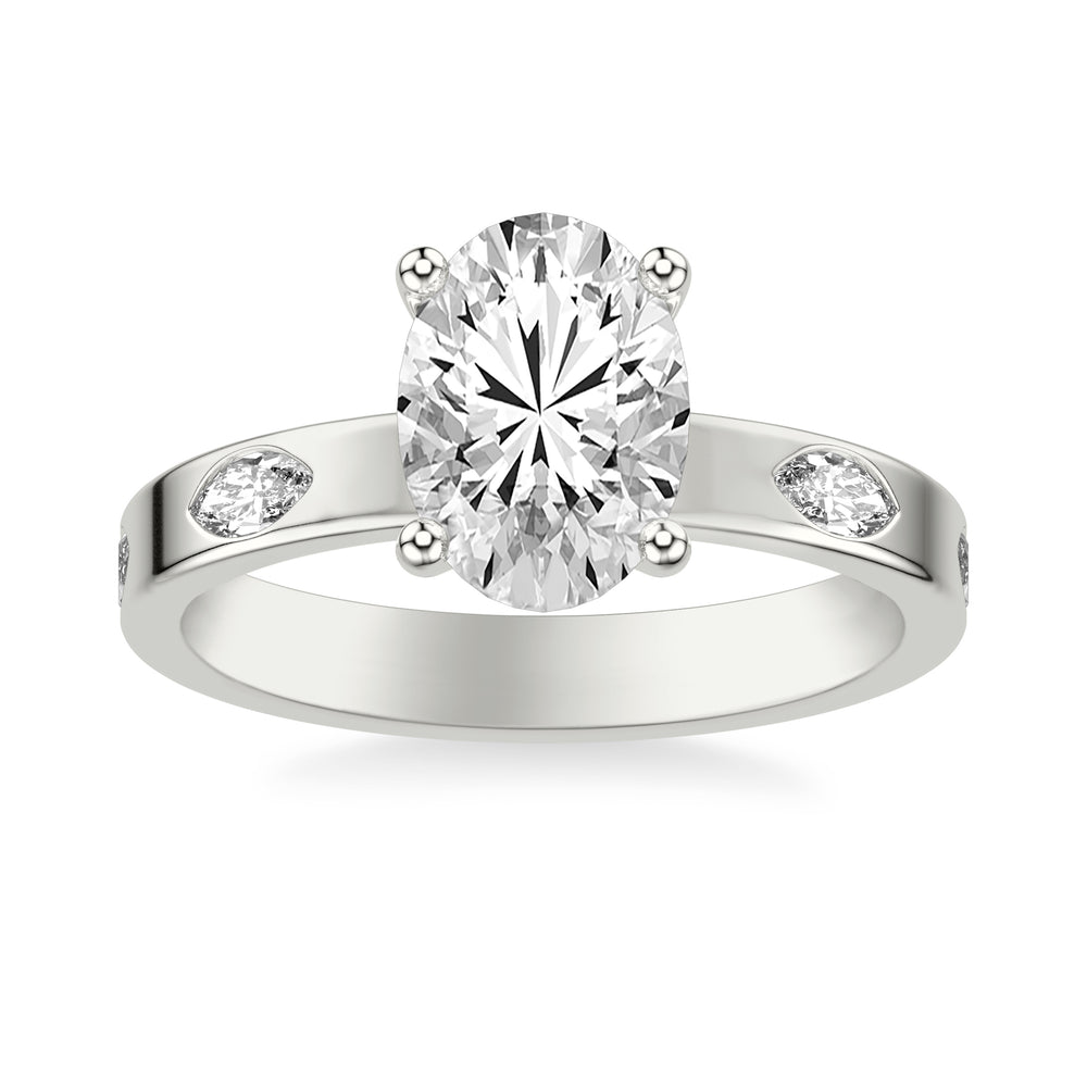 Contemporary Wide Band Engagement Ring with Bezel Set Distance Marquise Diamond Polished Shank.  Center Stone is not included.