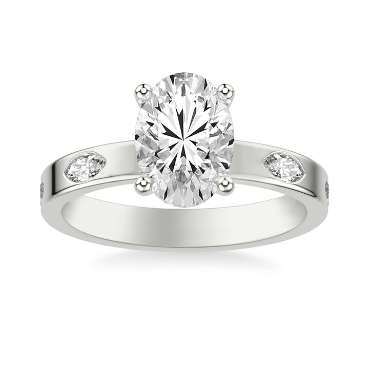 Contemporary Wide Band Engagement Ring with Bezel Set Distance Marquise Diamond Polished Shank.  Center Stone is not included.