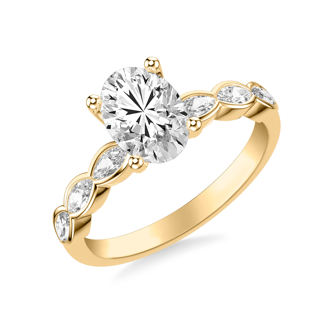 Contemporary Engagement Ring with East-West Bezel Set Marquise Diamond Scalloped Shank.  Center Stone is not included.