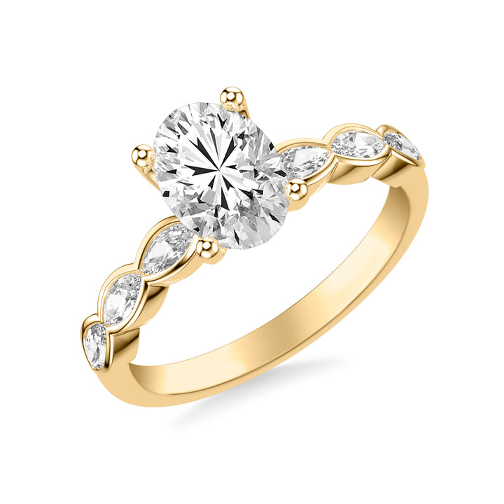 Contemporary Engagement Ring with East-West Bezel Set Marquise Diamond Scalloped Shank.  Center Stone is not included.