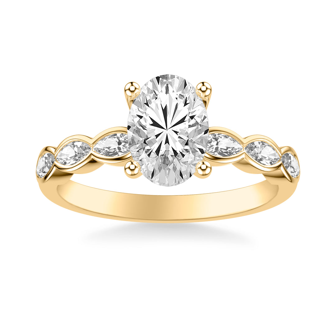 Contemporary Engagement Ring with East-West Bezel Set Marquise Diamond Scalloped Shank.  Center Stone is not included.