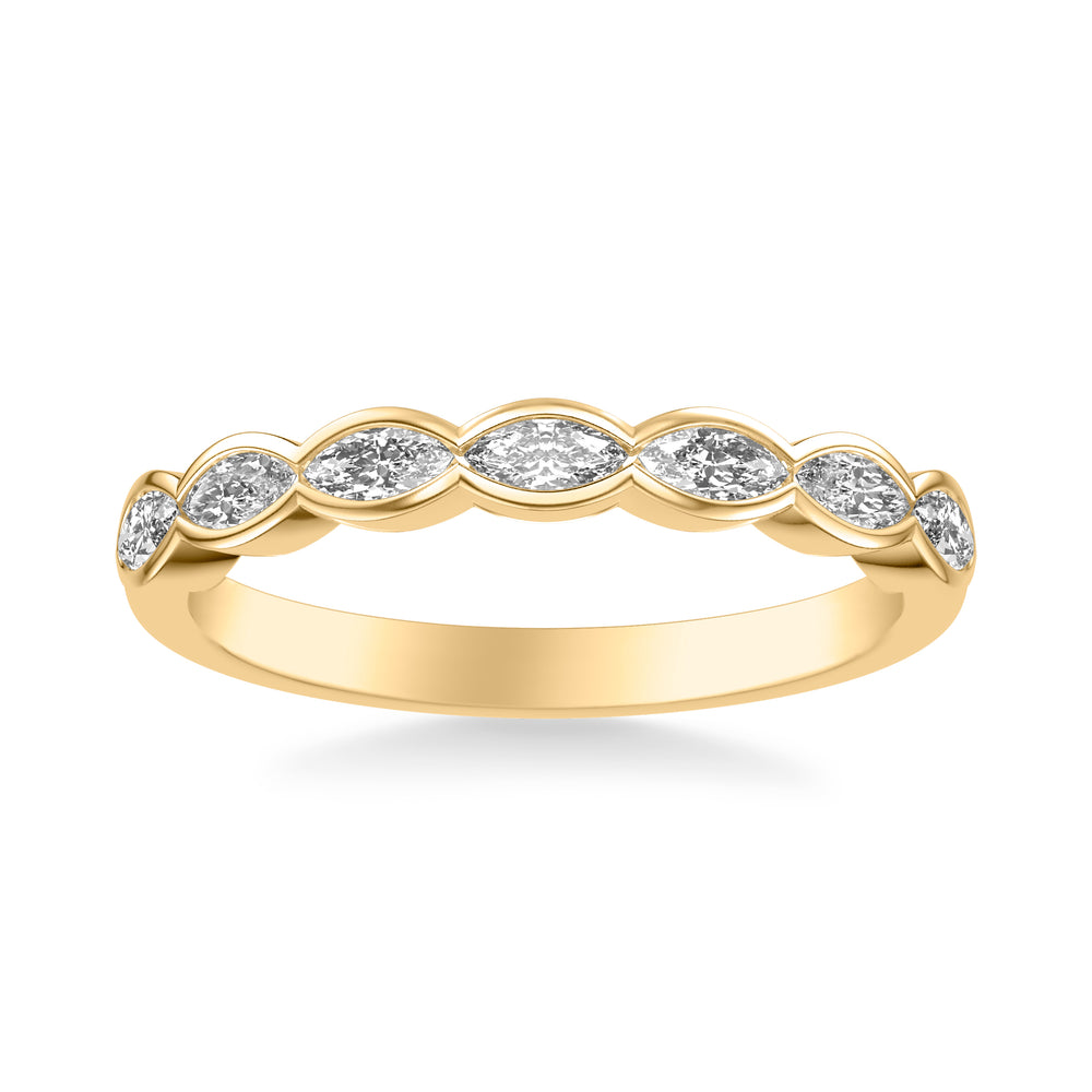 Contemporary East-West Bezel Set Marquise Diamond Scalloped Wedding Band