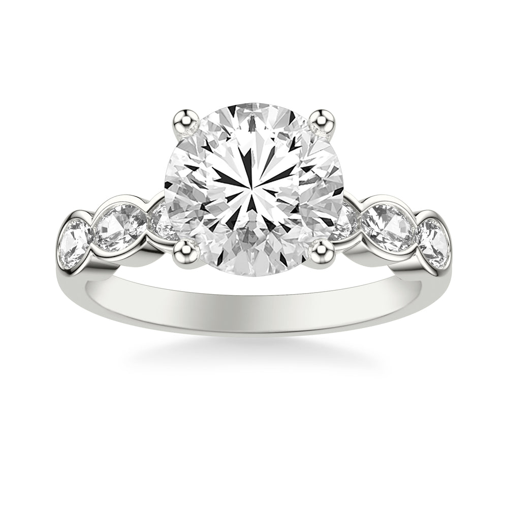Contemporary Engagement Ring with East-West Bezel Set Oval Diamond Scalloped Shank.  Center Stone is not included.