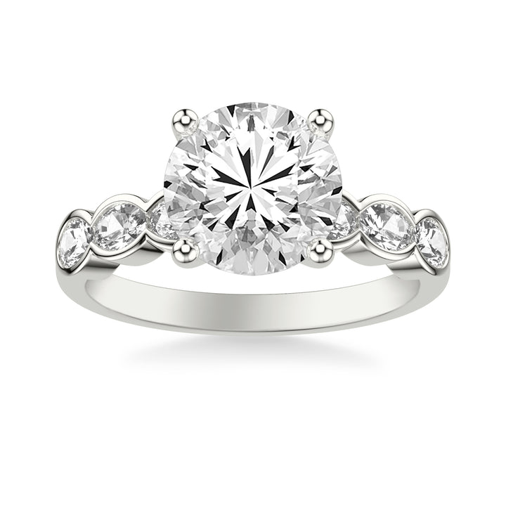 Contemporary Engagement Ring with East-West Bezel Set Oval Diamond Scalloped Shank.  Center Stone is not included.