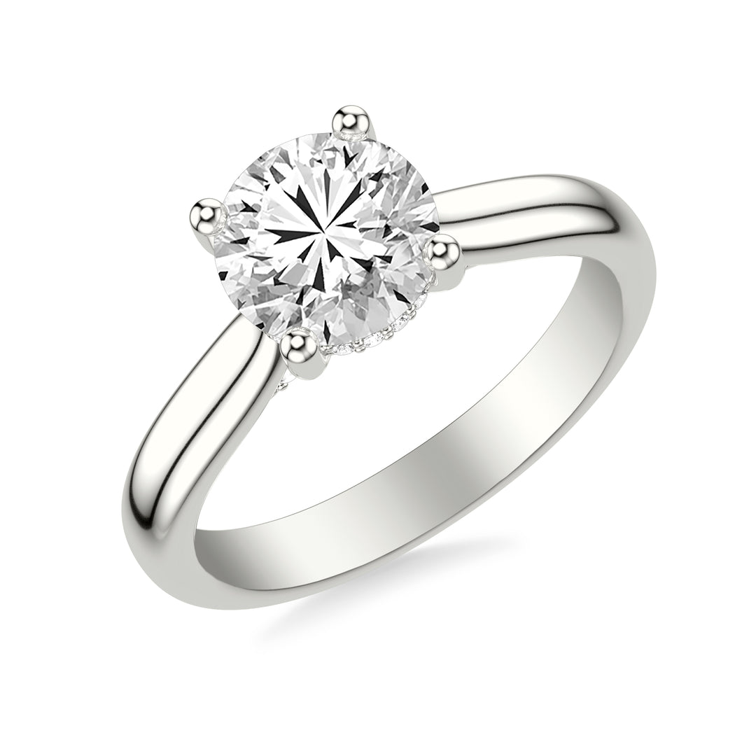Classic Solitaire Engagement Ring with Hidden Halo and Diamond Bridge with 3MM Wide Polished Shank.  Center Stone is not included.