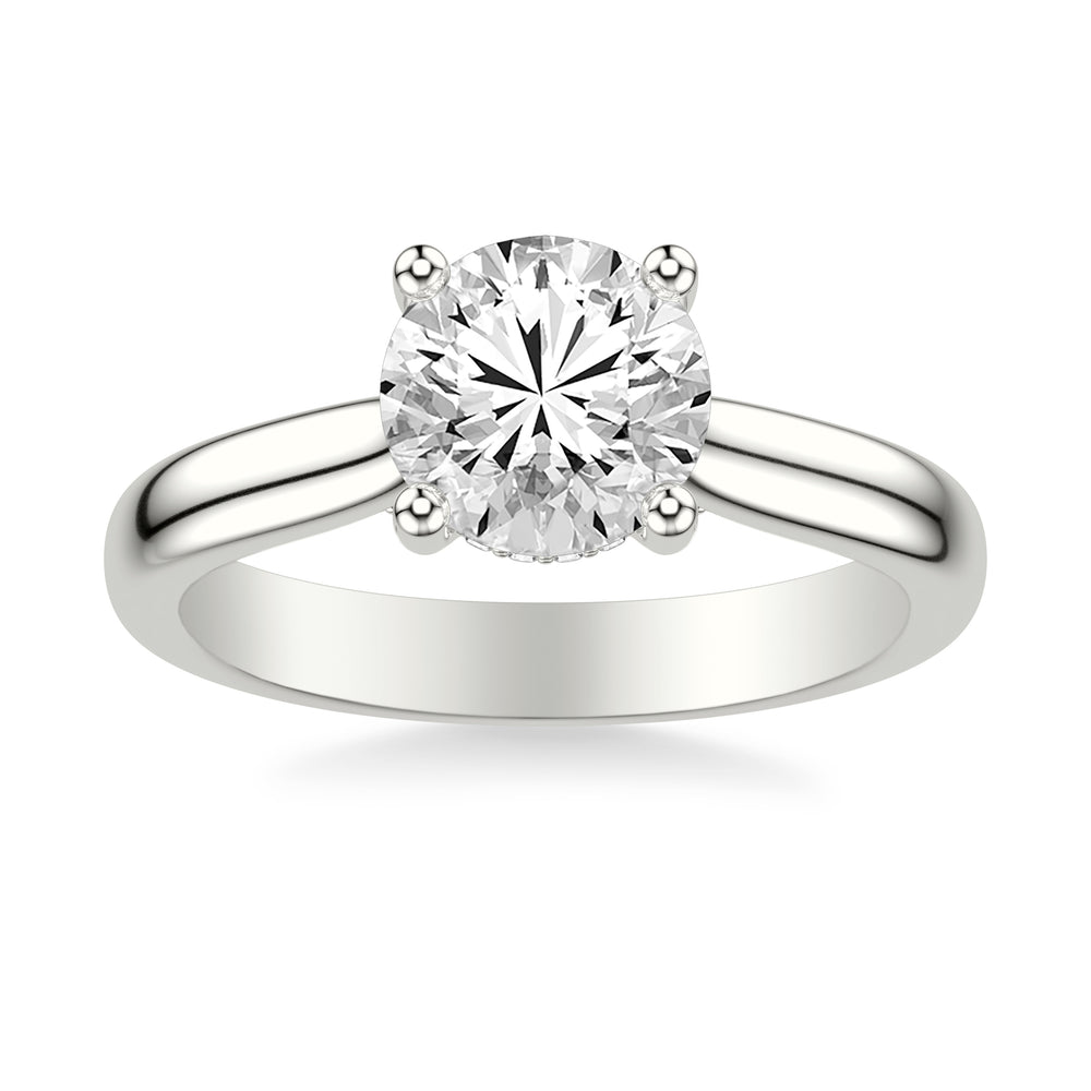 Classic Solitaire Engagement Ring with Hidden Halo and Diamond Bridge with 3MM Wide Polished Shank.  Center Stone is not included.