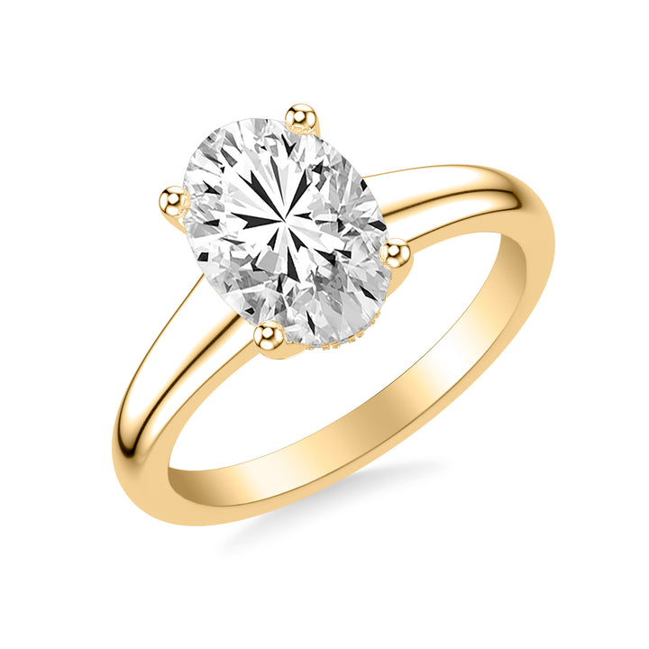 Classic Solitaire Engagement Ring with Hidden Halo and Tapered 4-2MM Wide Polished Shank.  Center Stone is not included.
