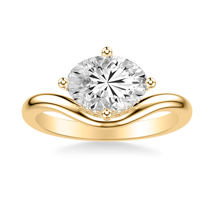 Contemporary Floating Diamond Engagement Ring with Hidden Halo and Curved Polished Shank.  Center Stone is not included.