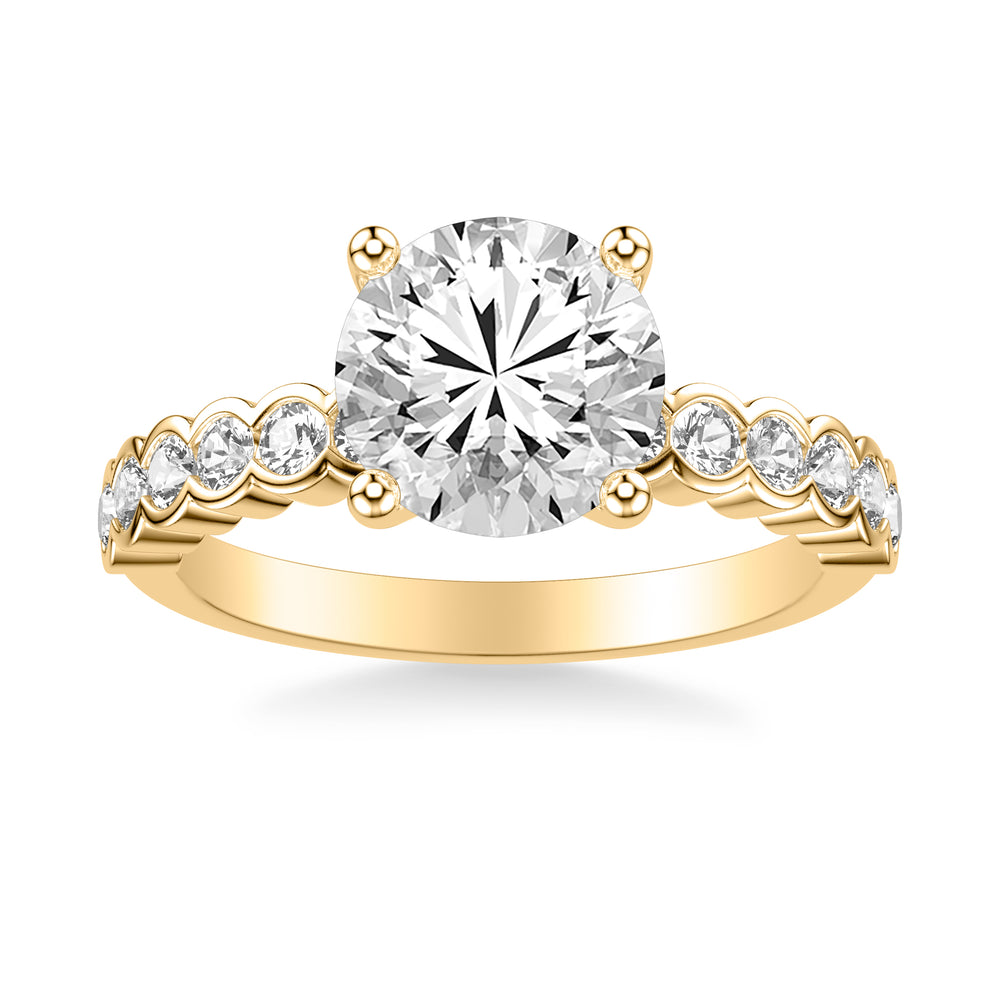 Contemporary Engagement Ring with Bezel Set Round Diamond Scalloped Shank.  Center Stone is not included.