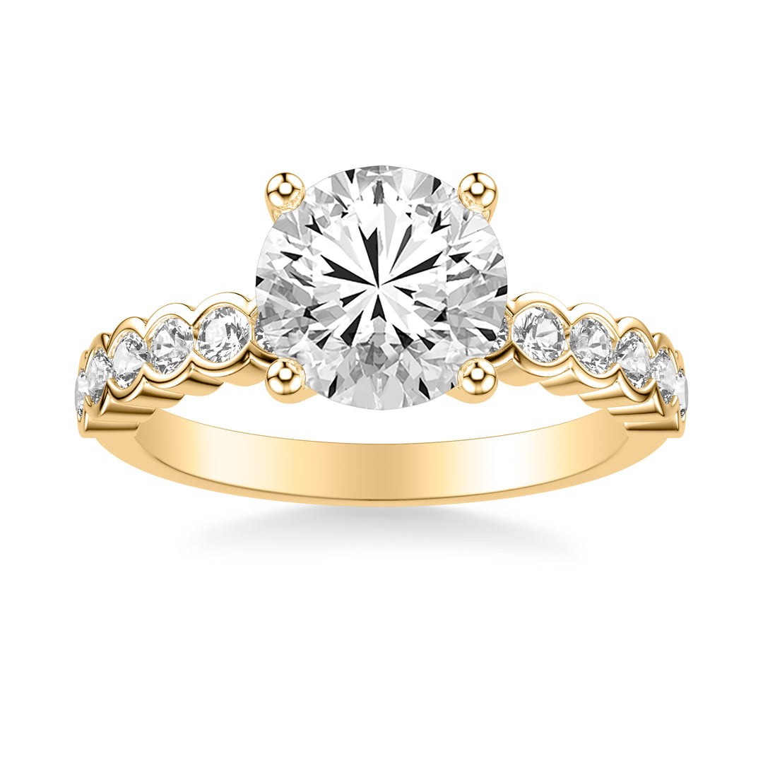 Contemporary Engagement Ring with Bezel Set Round Diamond Scalloped Shank.  Center Stone is not included.