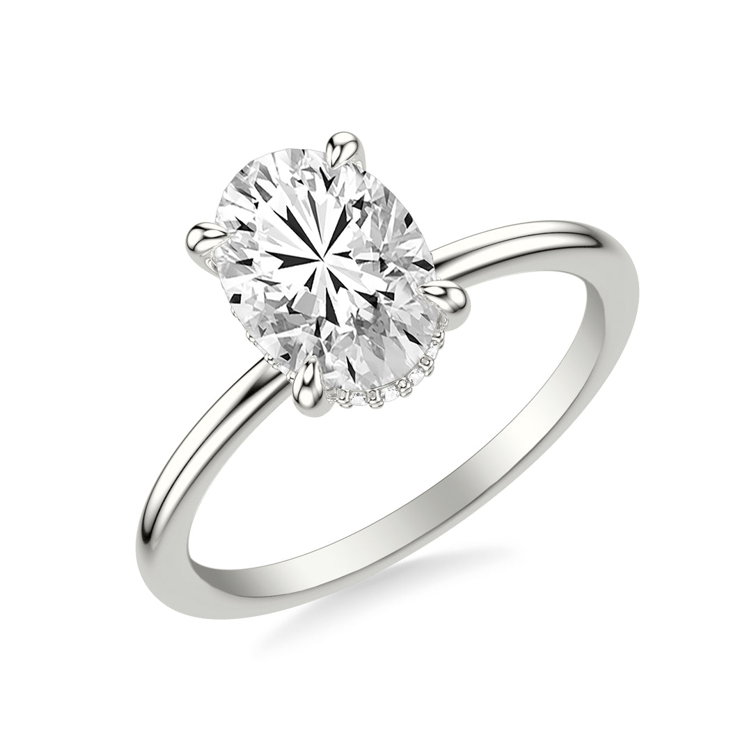 Classic Solitaire Engagement Ring with Hidden Halo and Claw Prongs with Polished Shank.  Center Stone is not included.
