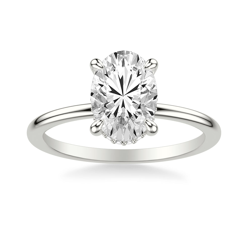 Classic Solitaire Engagement Ring with Hidden Halo and Claw Prongs with Polished Shank.  Center Stone is not included.