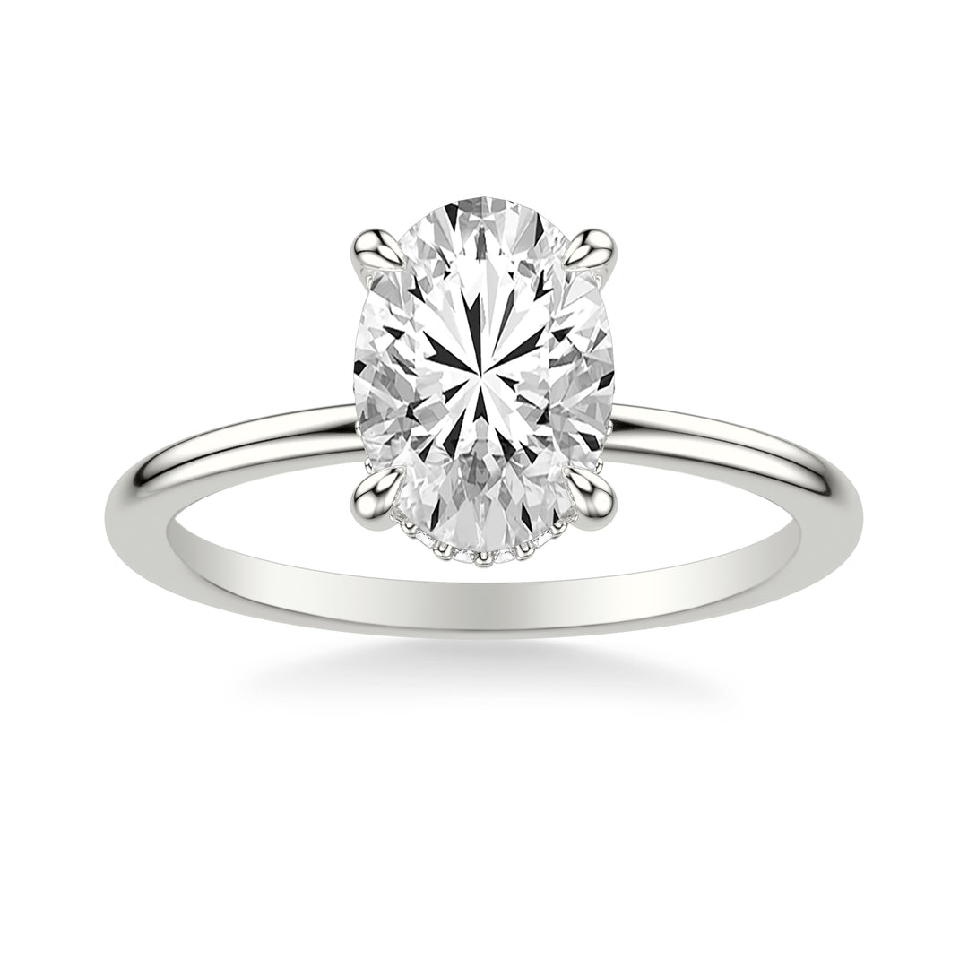 Classic Solitaire Engagement Ring with Hidden Halo and Claw Prongs with Polished Shank.  Center Stone is not included.