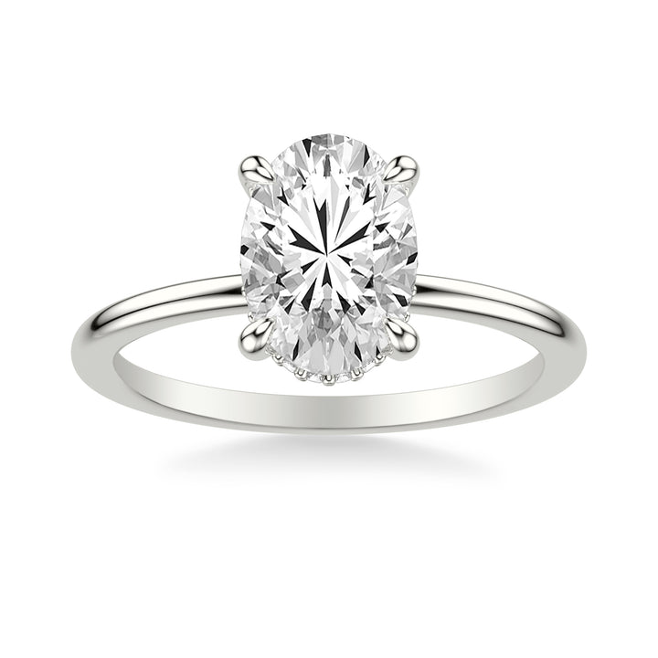 Classic Solitaire Engagement Ring with Hidden Halo and Claw Prongs with Polished Shank.  Center Stone is not included.