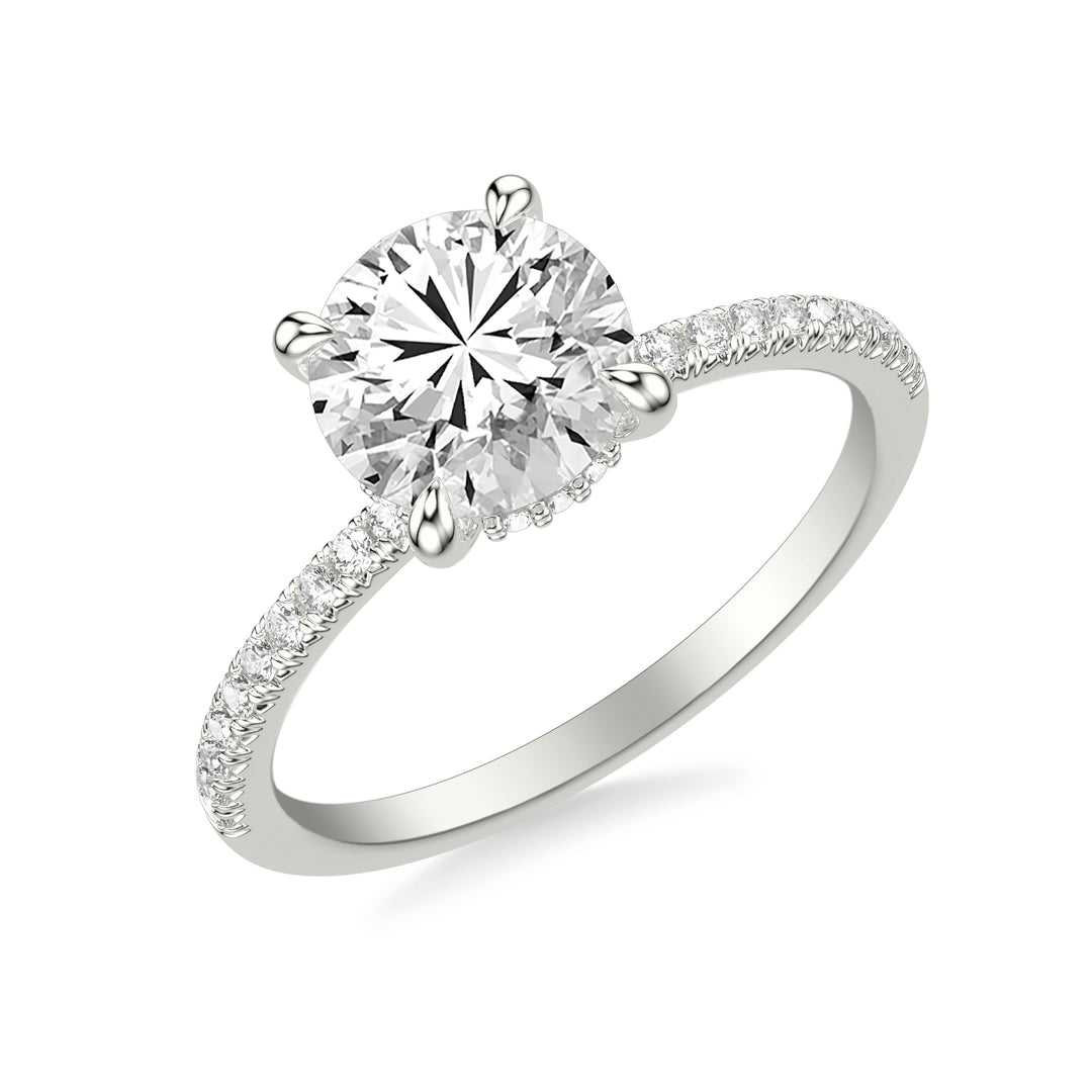 Classic Engagement Ring with Hidden Halo and Claw Prongs with Diamond Shank.  Center Stone is not included.