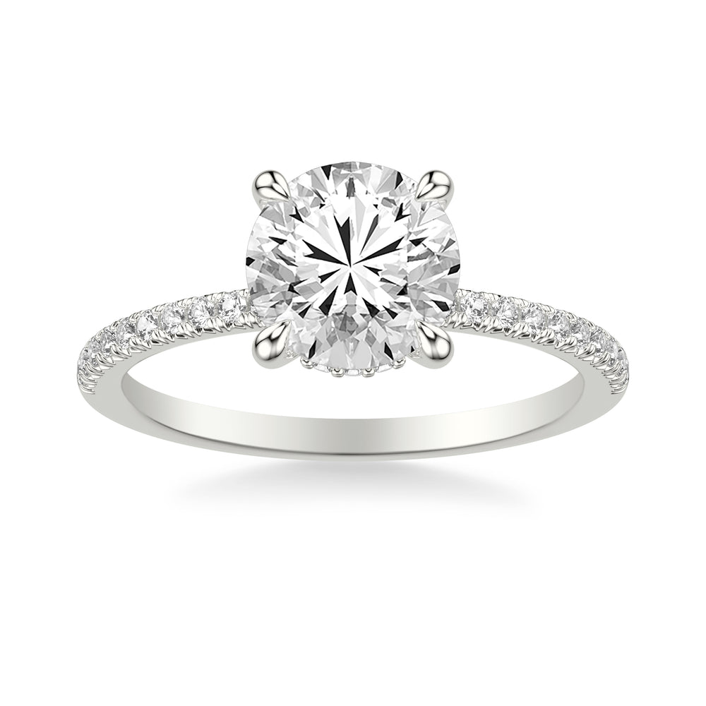 Classic Engagement Ring with Hidden Halo and Claw Prongs with Diamond Shank.  Center Stone is not included.